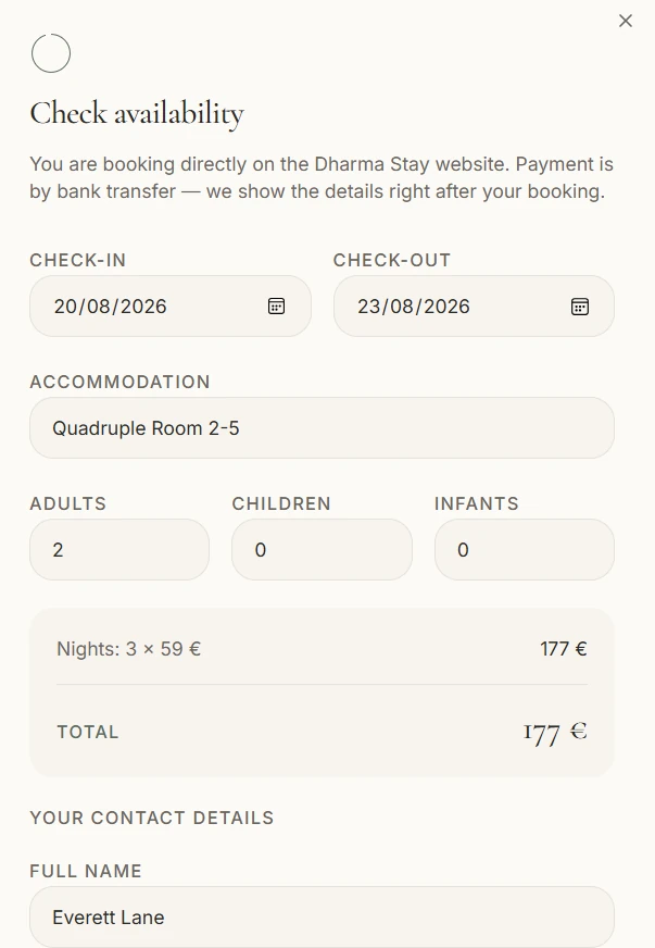 Hotel booking website homepage with a reservation widget